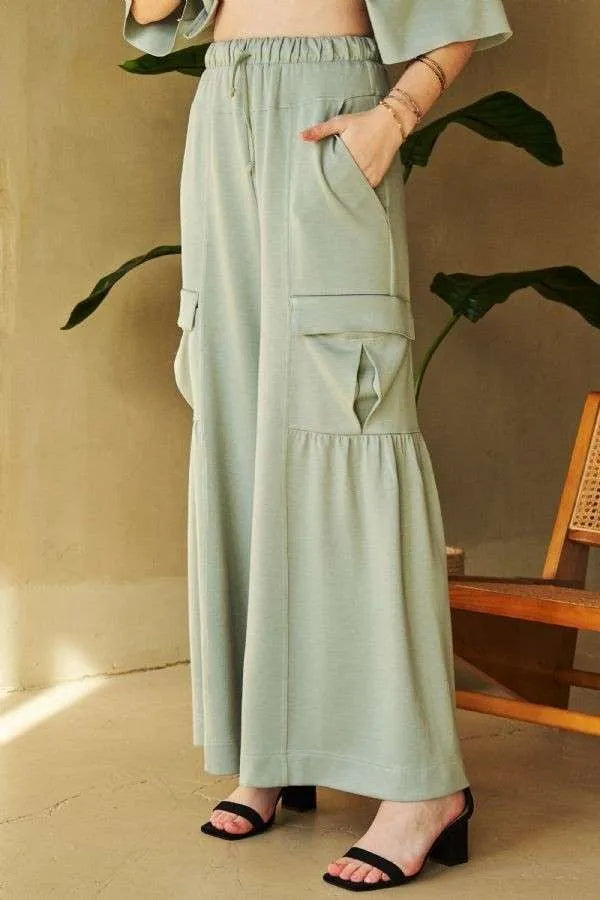 Davi & Dani Drawstring Ruched Detail Wide Leg Pants ed3ad203-bb14-461c-83e9-5273244ca7d3-Max