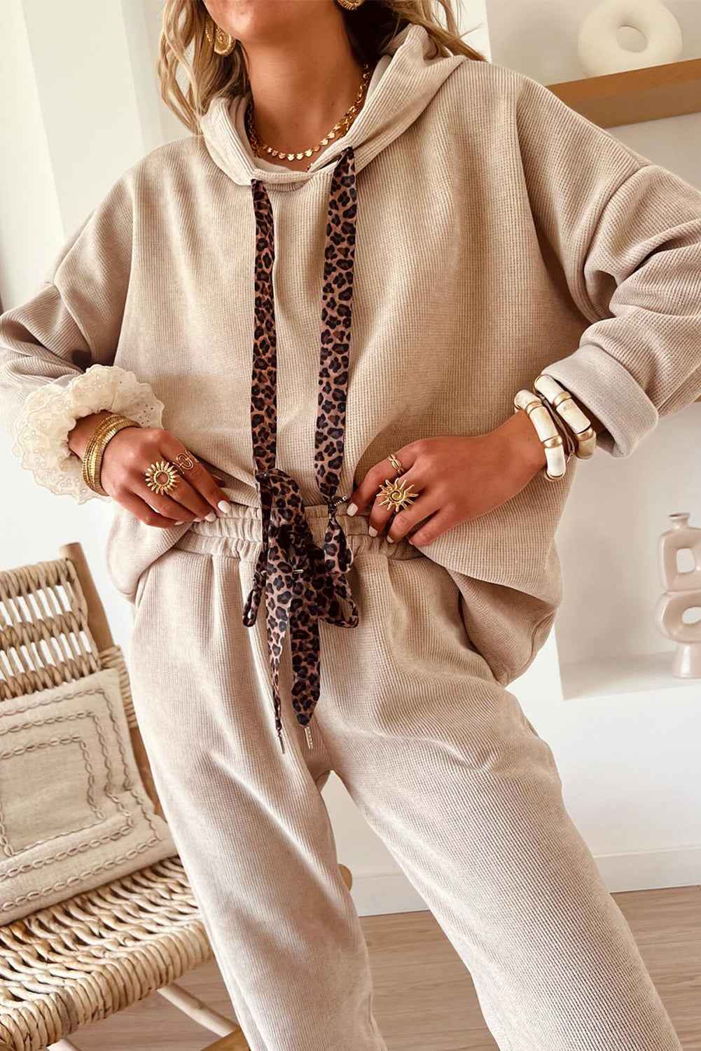Jet Stream Drawstring Pullover Hoodie and High Waist Pants Corduroy Suit ed3ae2a8ace968b8