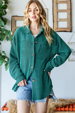 Striped Button Up Long Sleeve Shacket HUNTER GREEN ed3ce670-160b-4653-a5b1-9f941610f6ff-Max