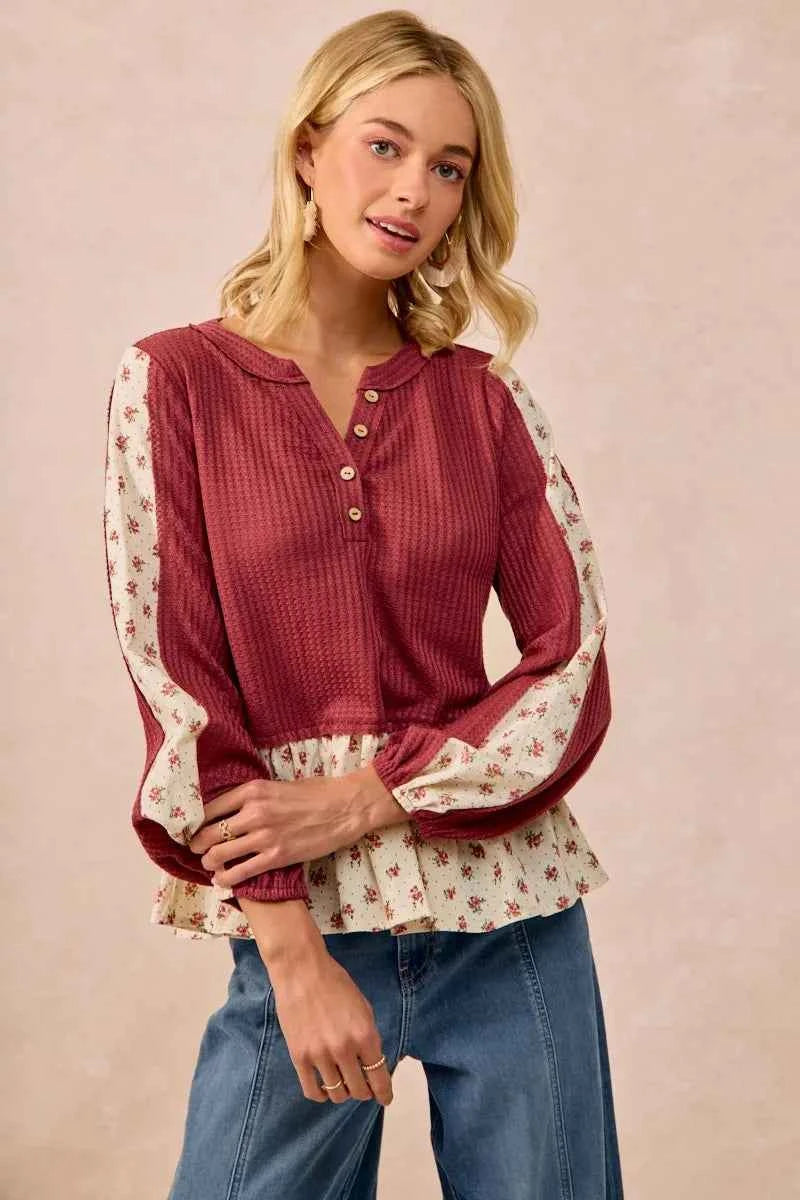 BiBi Waffle with Floral Woven Combo Top ed3f91b0a4014ac5bfcc1194fe51c1d2-Max-Origin