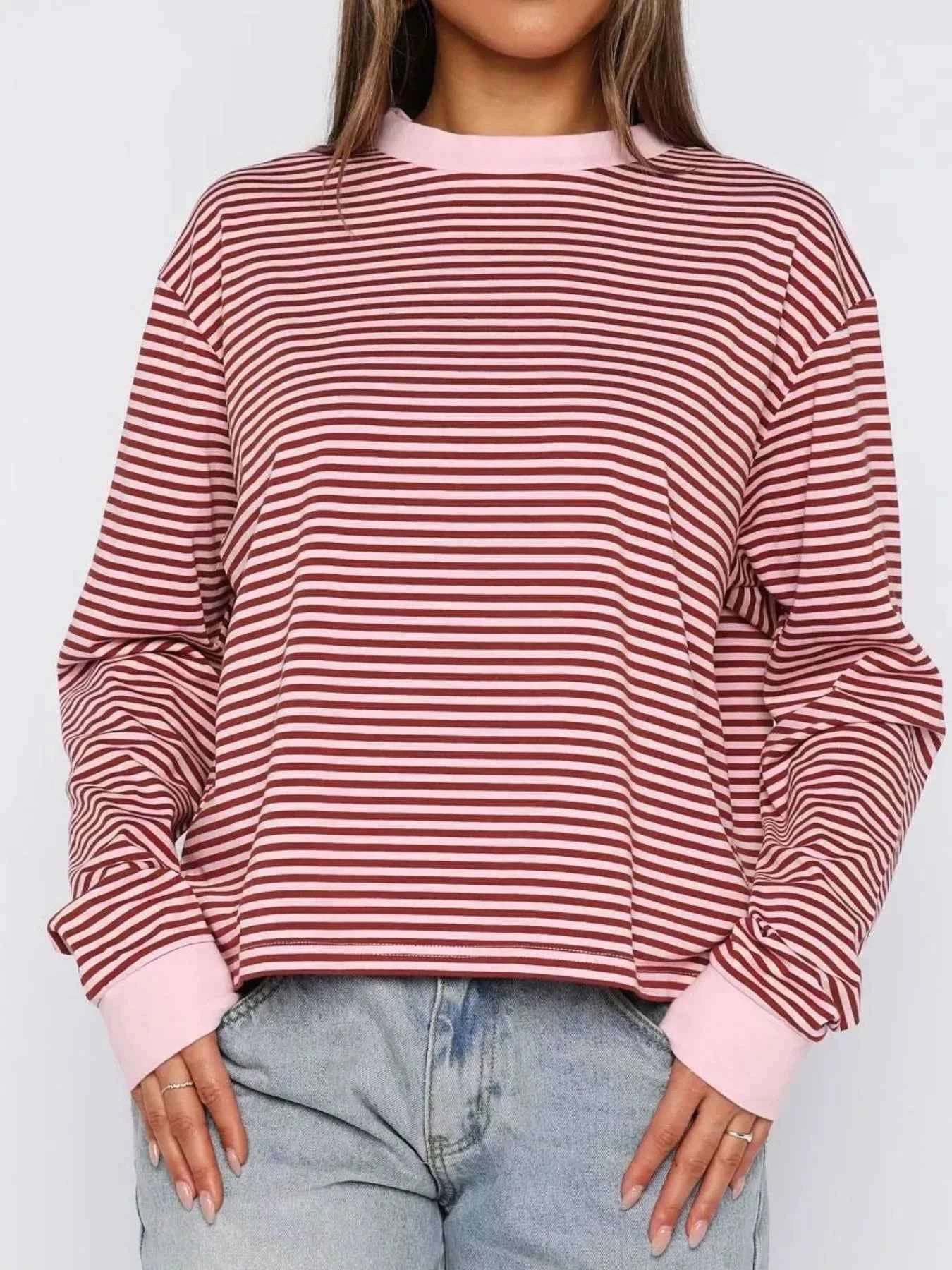 Striped Oversized Round Neck Sweatshirt Moonlit Mauve ed47ae62-c3cb-4e76-a8d0-8552fe6d6b60-Max-Origin
