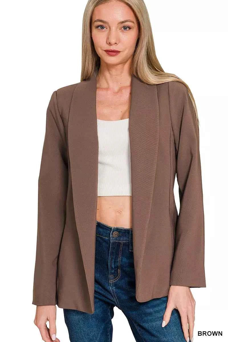 Zenana Woven Long Sleeve Blazer With Lining BROWN ed48e703388e47299626e2d118faaf91-Max-Origin