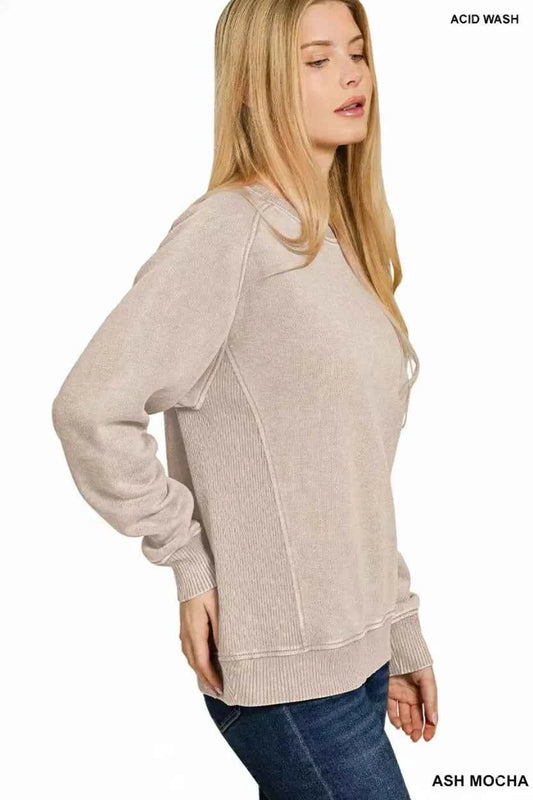 Zenana Acid Washed Fleece Sweatshirt with Side Rib ed495db6-a075-4b24-bc88-6ac790f22bc5-Max-Origin