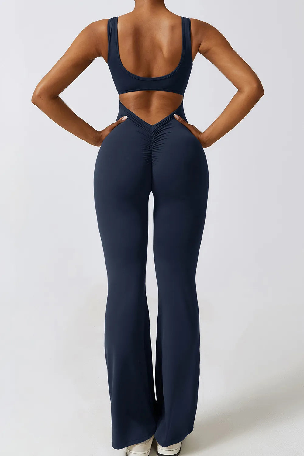 Basic Bae Cutout Ruched Bootcut Sleeveless Active Jumpsuit ed4ae823-3689-4395-bf39-1f3d691665ba-Max