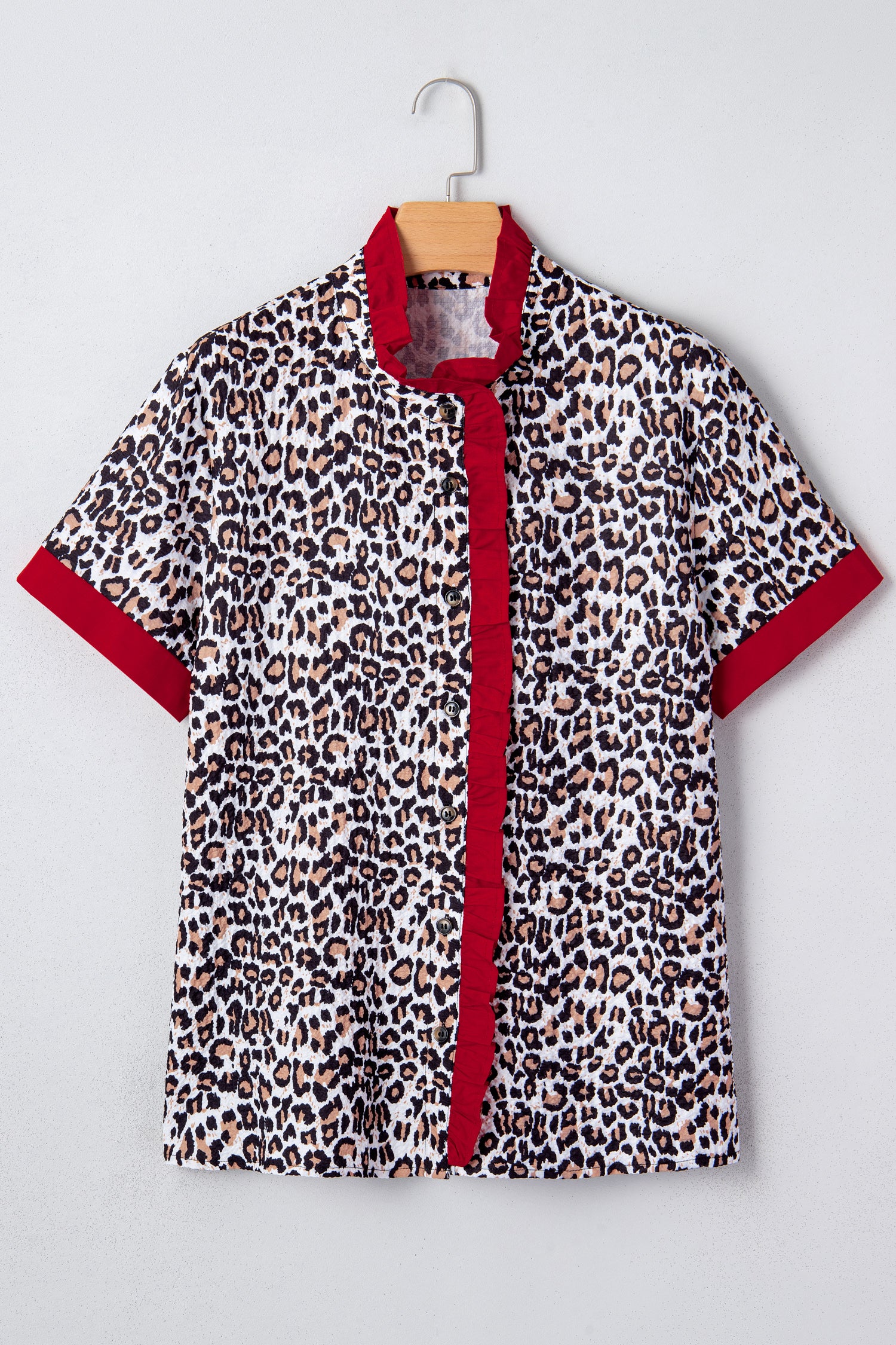 Khaki Contrast Frilled V Neck Trimmed Leopard Shirt ed5259b15b0adf8d