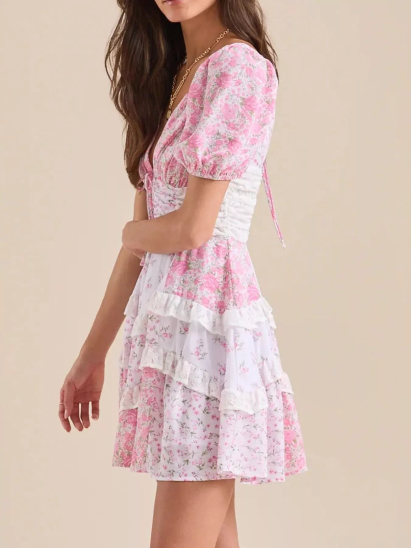 Floral Puff Sleeve Tiered Mini Dress ed542bae-b999-45a6-8bf1-9d55aa06465f-Max-Origin