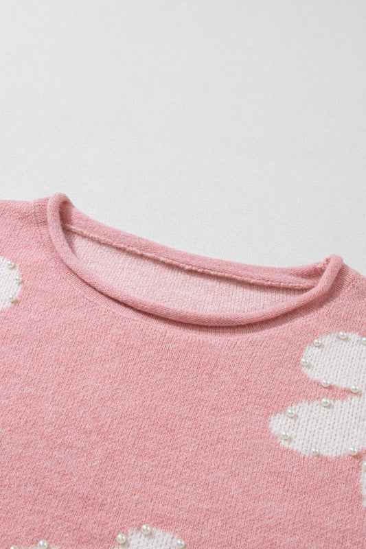 Valentine Heart and Floral Pearl Beaded Sweater ed698f2d-8b4f-462d-b066-e5f8f7a67058