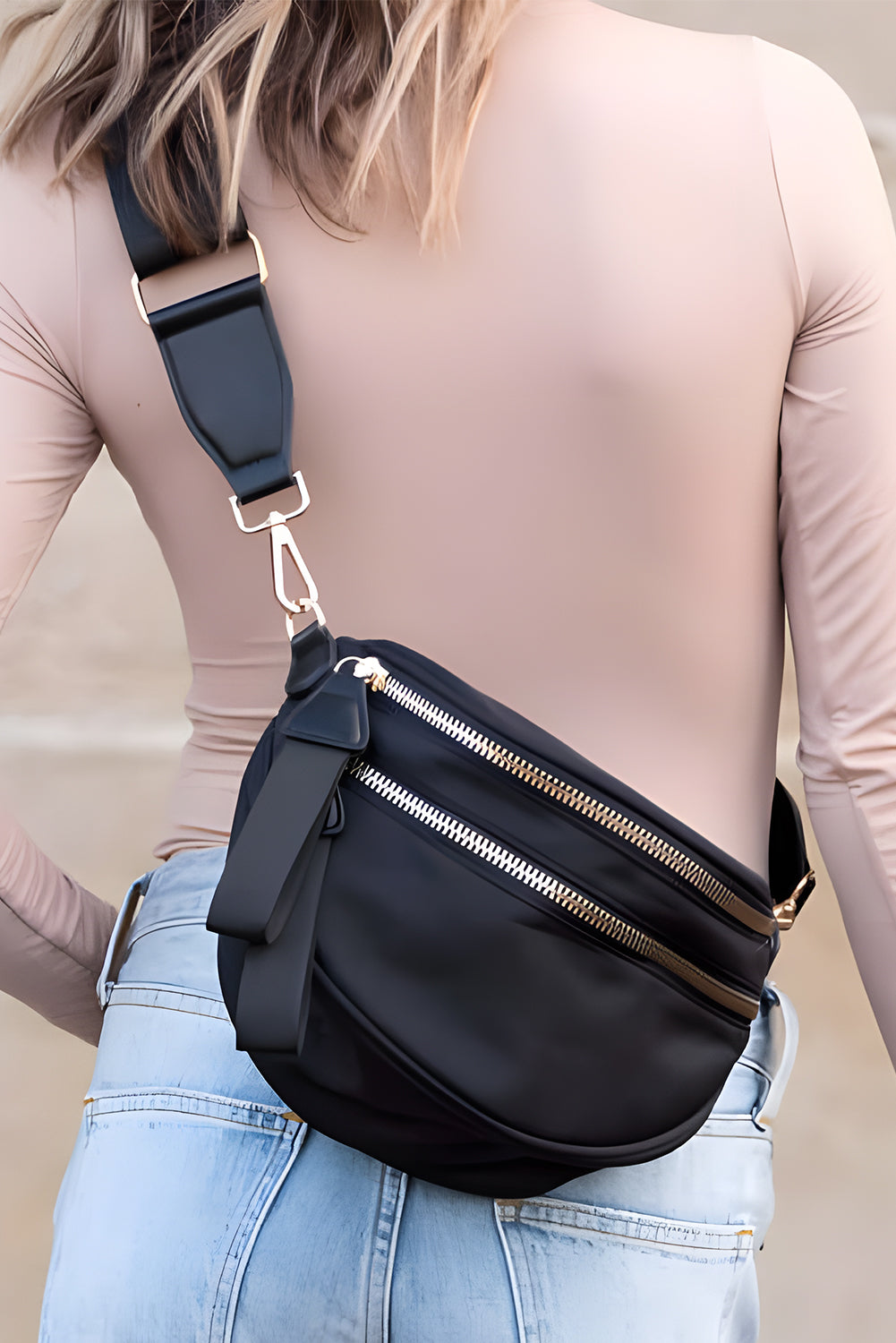 Bright Pink Strap Double Zipper Crossbody Bag Color black ONE SIZE 100%Polyester+Lining:100%Polyester ed6c540119e2c452
