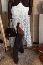 White Sheer Lace Frilly Ruffles High Low Long Skirt ed6ef6d58fee5956