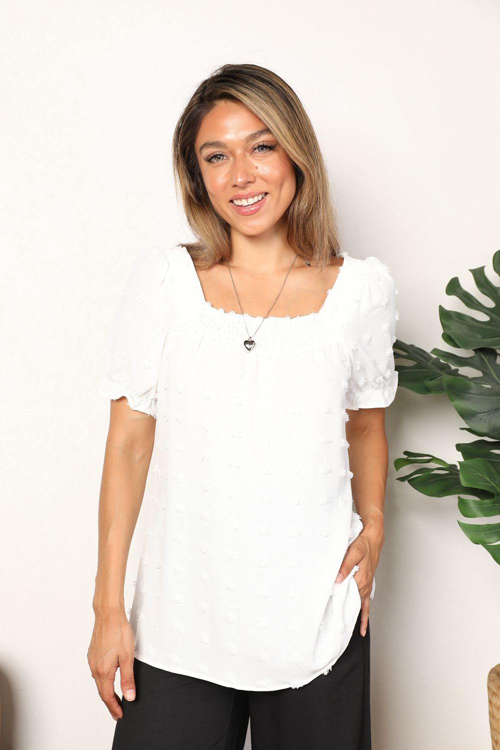 Mandy Swiss Dot Puff Sleeve Square Neck Blouse White ed7818bf72494c2194e10b923a6dc41c-Max