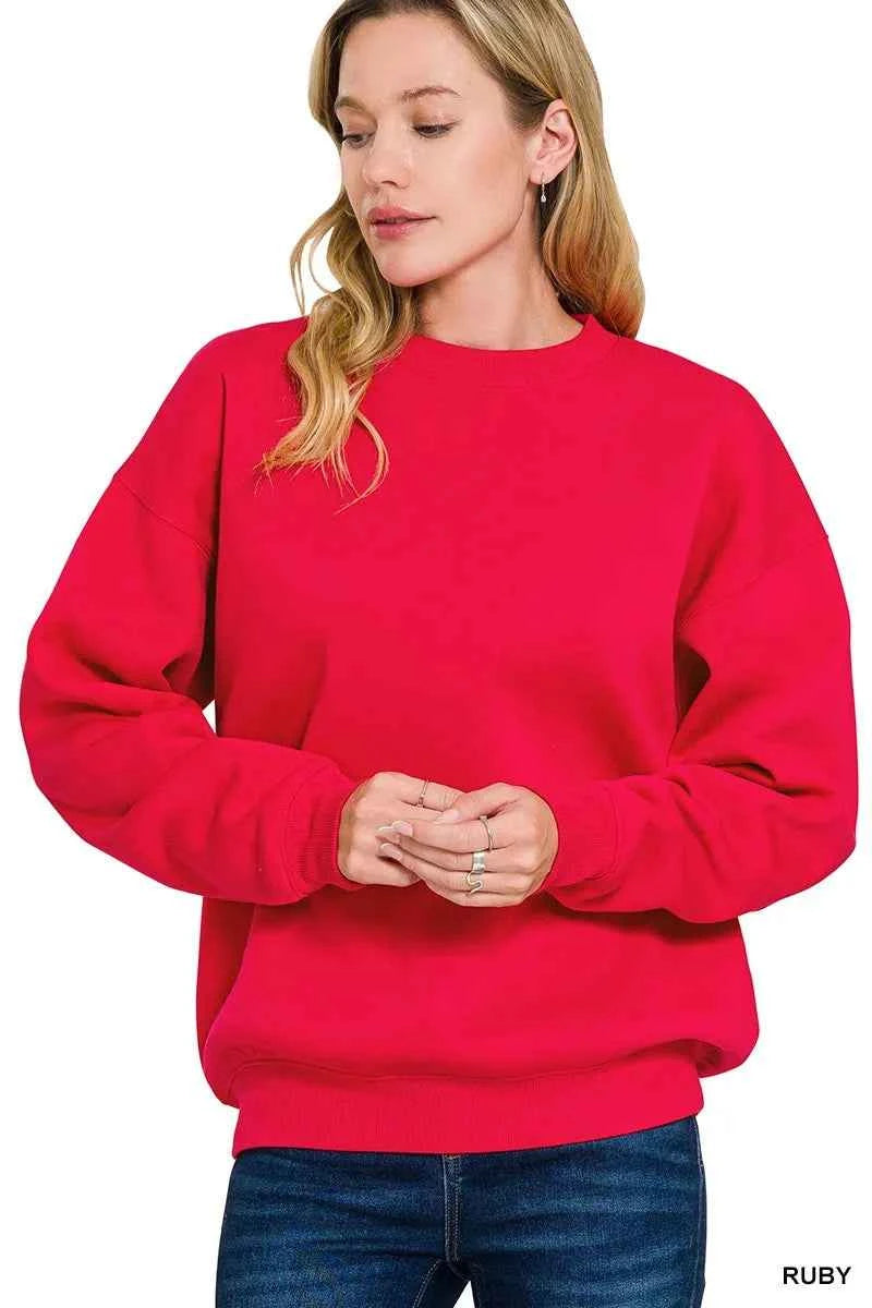 Zenana Fleece Crewneck Long Sleeve Sweatshirt RUBY ed7be8f77f3d418bad7b24a382e8d8b8-Max-Origin