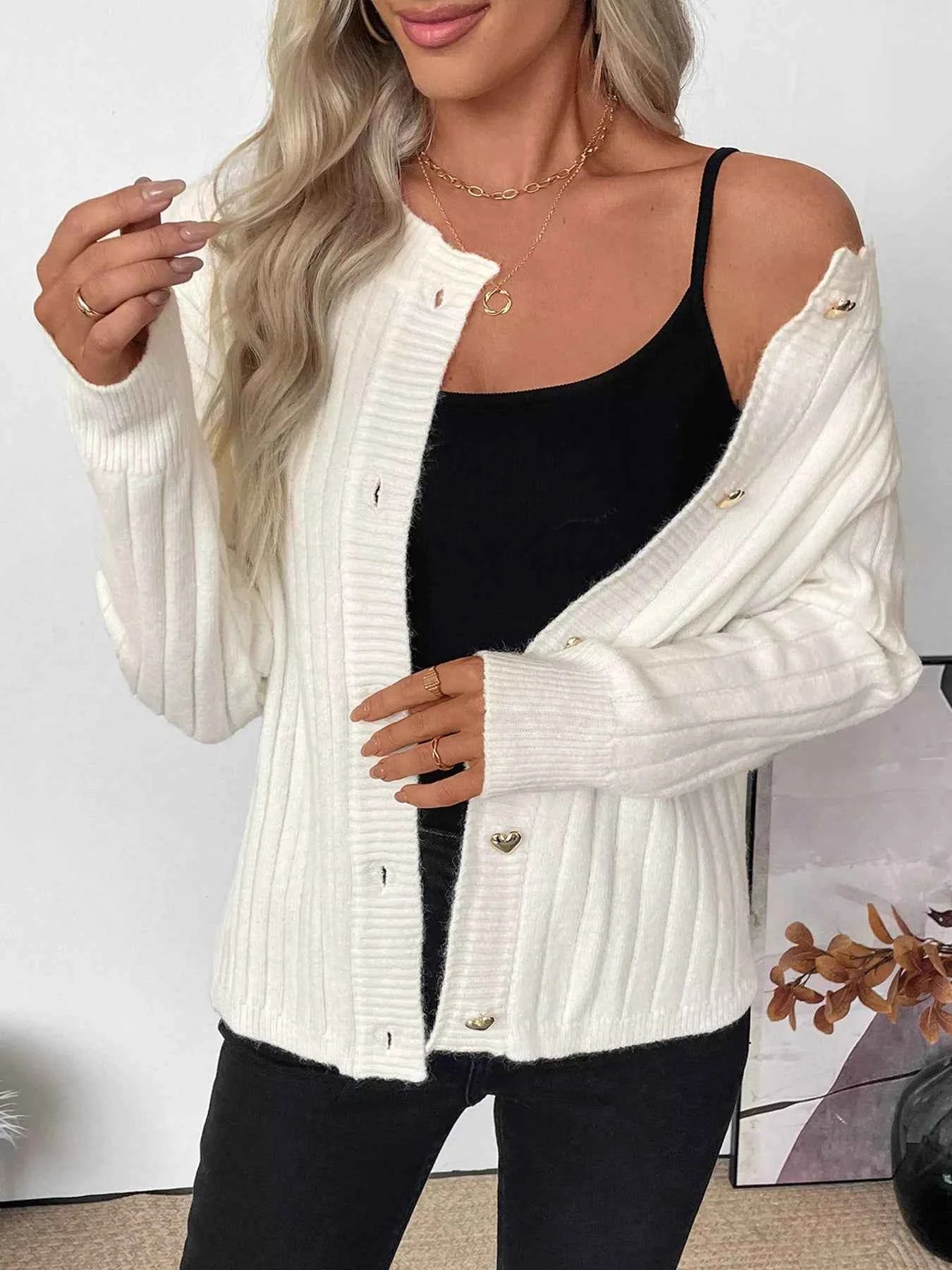 Ribbed Button Up Long Sleeve Cardigan ed7c3679b38940f59de5c98463840b9a-Max-Origin