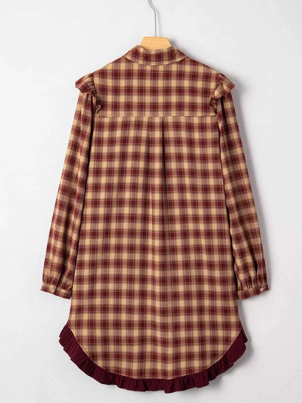 Plaid Print Ruffled Long Sleeve Patchwork Hem Mini Shirt Dress ed7e1555b4c2413ca8df41f723a9ccd7-Max-Origin