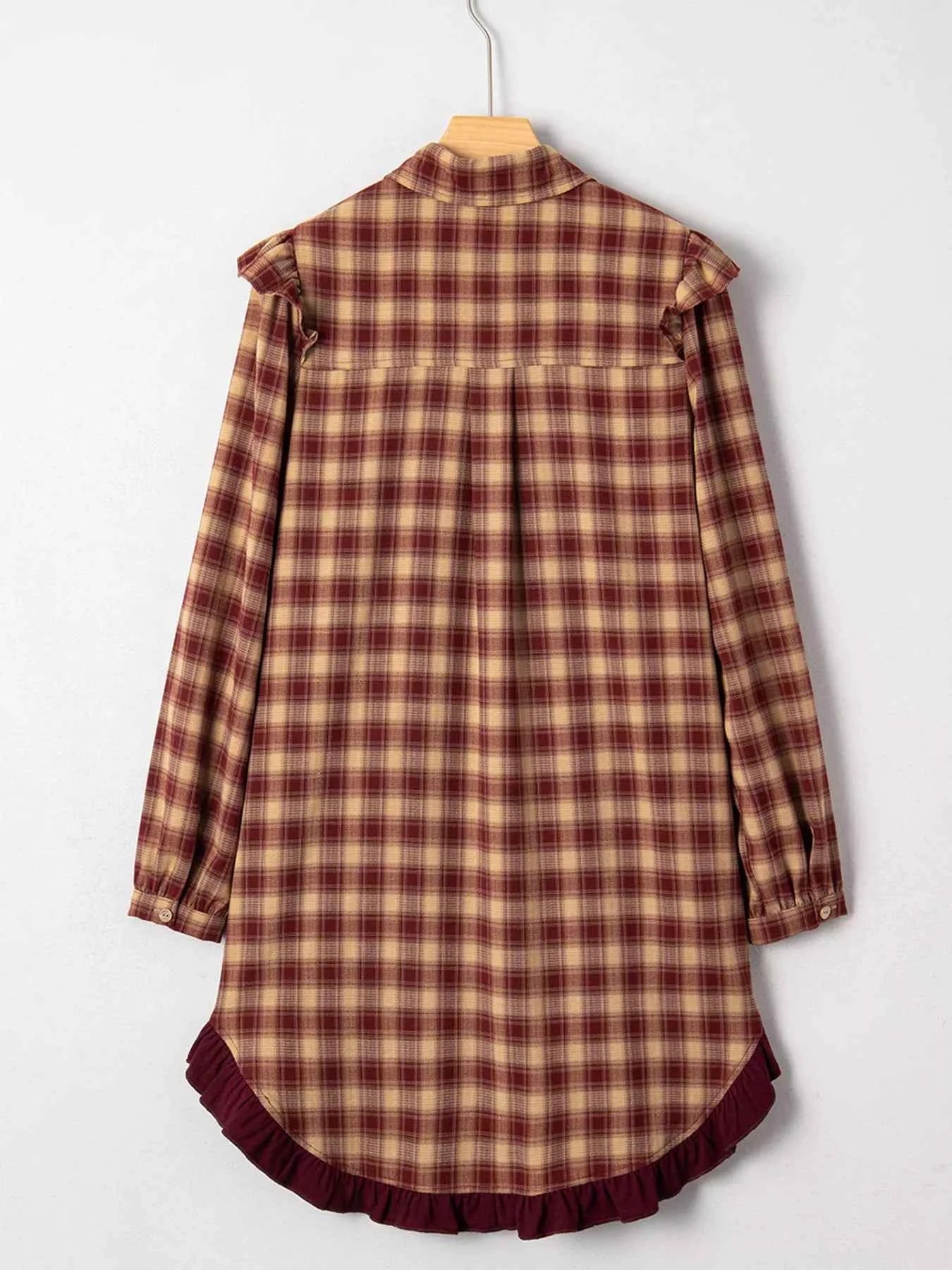 Plaid Print Ruffled Long Sleeve Patchwork Hem Mini Shirt Dress ed7e1555b4c2413ca8df41f723a9ccd7-Max-Origin