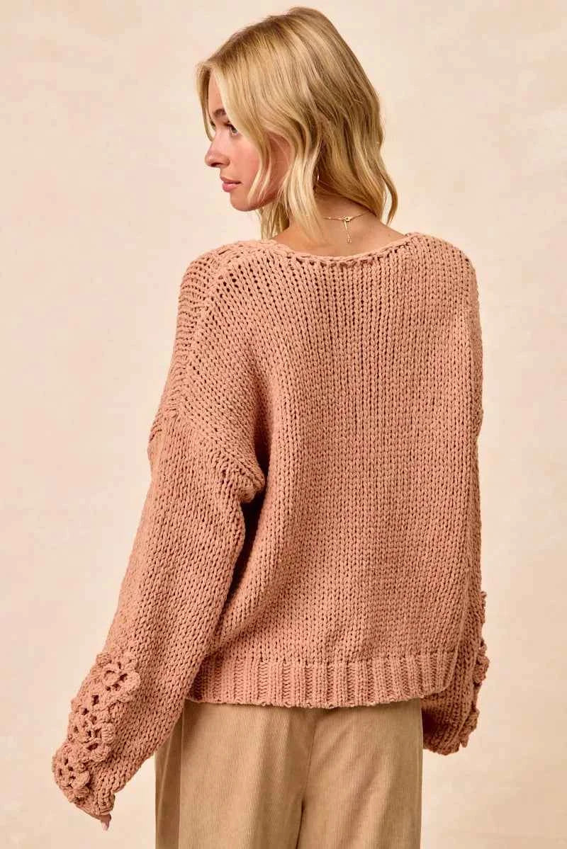 BiBi Chunky Knit Sweater with Flower Detail Sleeves ed7f0229f6084ec0ae266971661cbd6f-Max-Origin