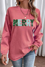 Racing Red Corded MERRY Christmas Letter Terry Flocking Sweatshirt ed7f0baafcf85236