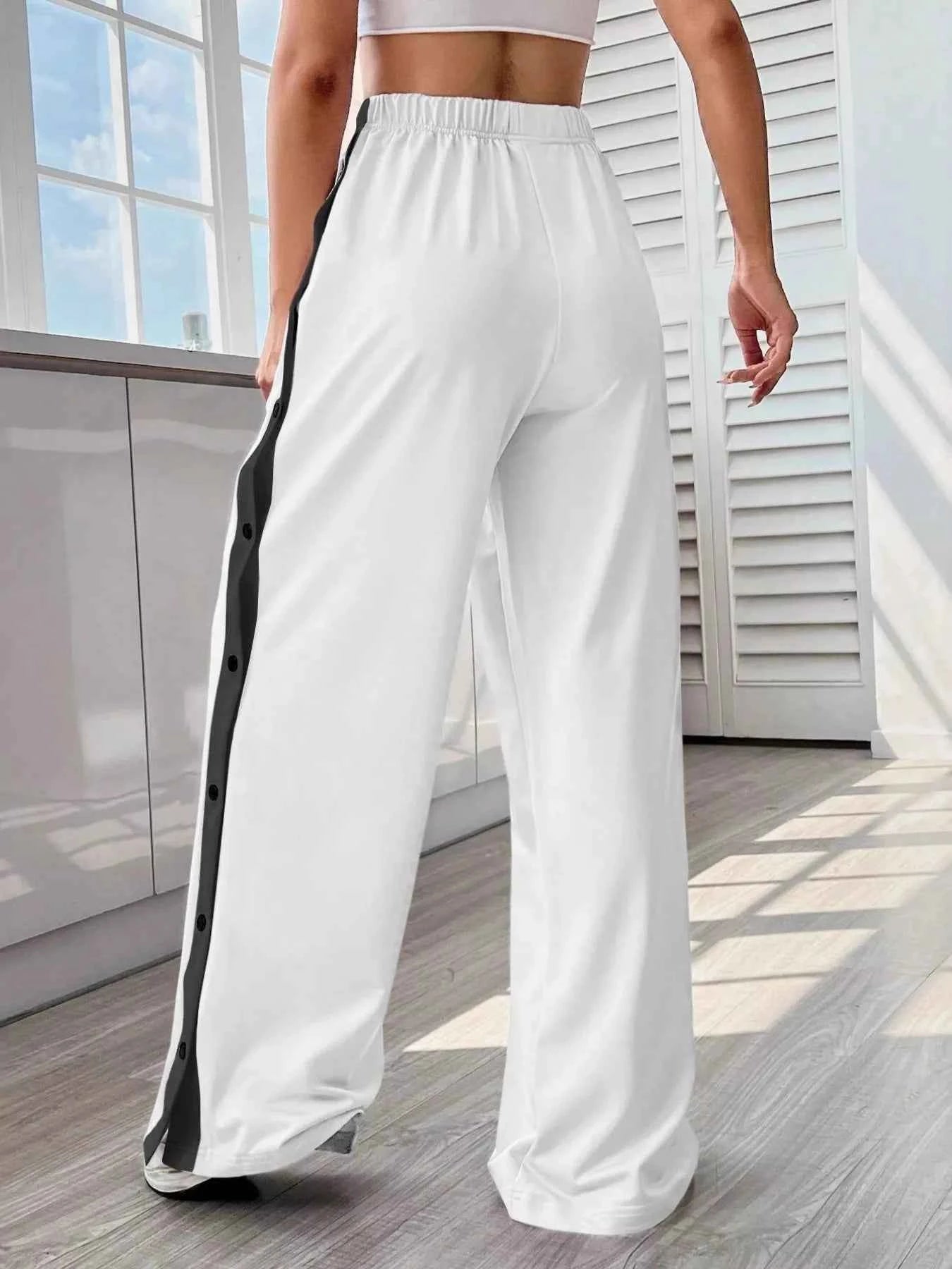 Two-Tone Side Snap Wide Leg Pants ed822f8ecf7c4d3da5b79ebfd1f770c8-Max-Origin