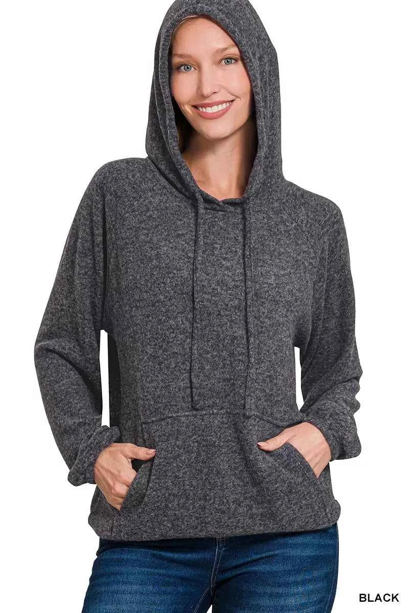 Zenana Brushed Hacci Melange Hooded Sweater BLACK ed8254d8-c64a-44b3-a88c-03c7bfec4347-Max-Origin