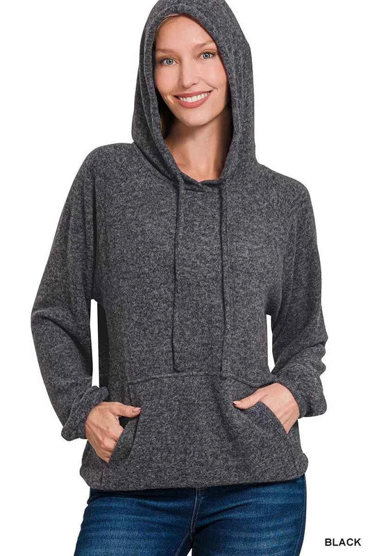 Zenana Brushed Hacci Melange Hooded Sweater BLACK ed8254d8-c64a-44b3-a88c-03c7bfec4347-Max-Origin