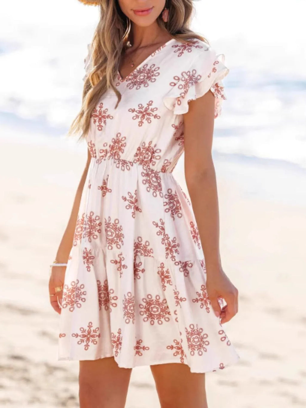 Ruffled Floral V-Neck Cap Sleeve Dress ed8f0ecf-6153-4d9c-9d0b-ef2256c25f9f-Max-Origin