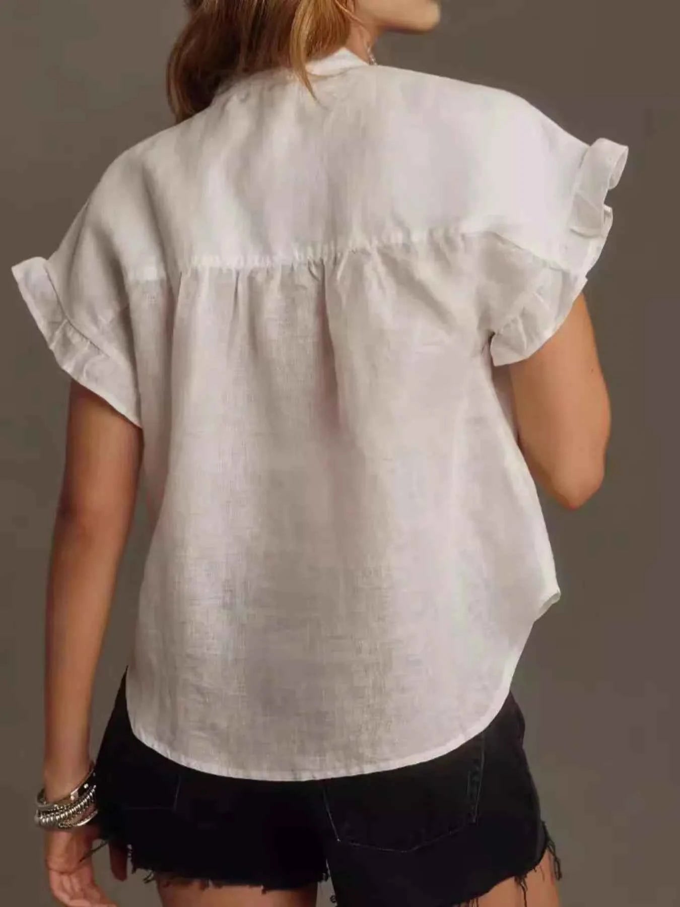 Ruffled Short Sleeve Button Up Shirt ed9988af6c0f4f1e92b3e4be894e324e-Max-Origin