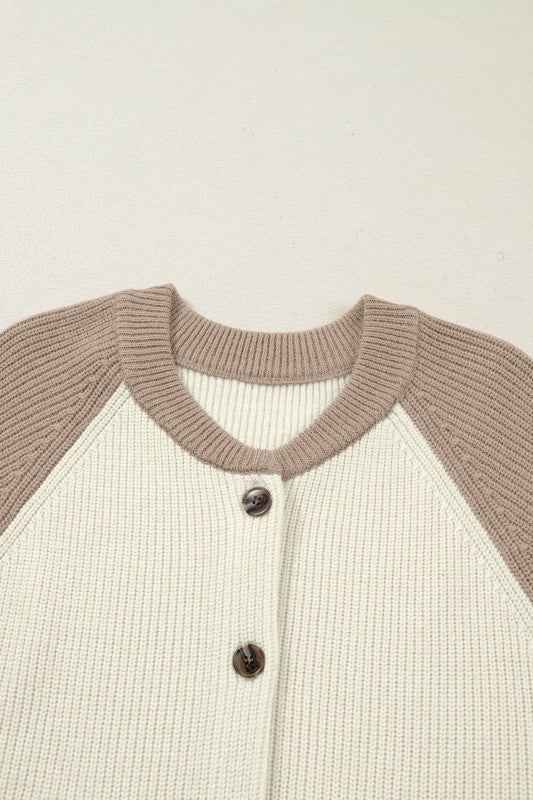 Colorblock Ribbed Knit Buttoned Sweater Cardigan ed9a4e72-5dae-4ac5-910a-032c13bc56a7