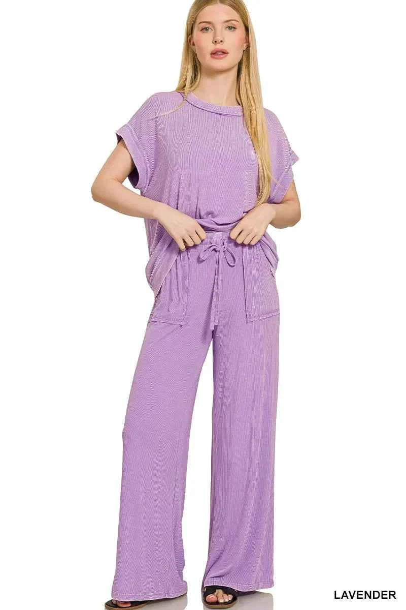 Ribbed Acid Wash Rayon Top & Pants Set LAVENDER ed9eab8357454f69ae65b3f29f5bd552-Max-Origin