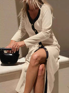 Contrast Trim Button-Down Midi Dress Cream eda6c6e6-f395-4213-b6e7-79784b34f5a7-Max-Origin