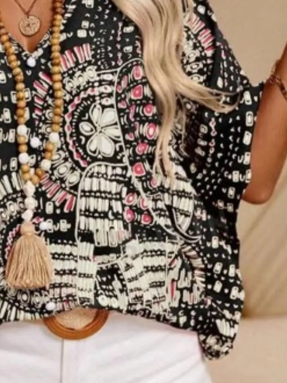 Printed V-Neck Half Sleeve Top eda97833-7b0c-44f4-a482-b666b2aa7278-Max