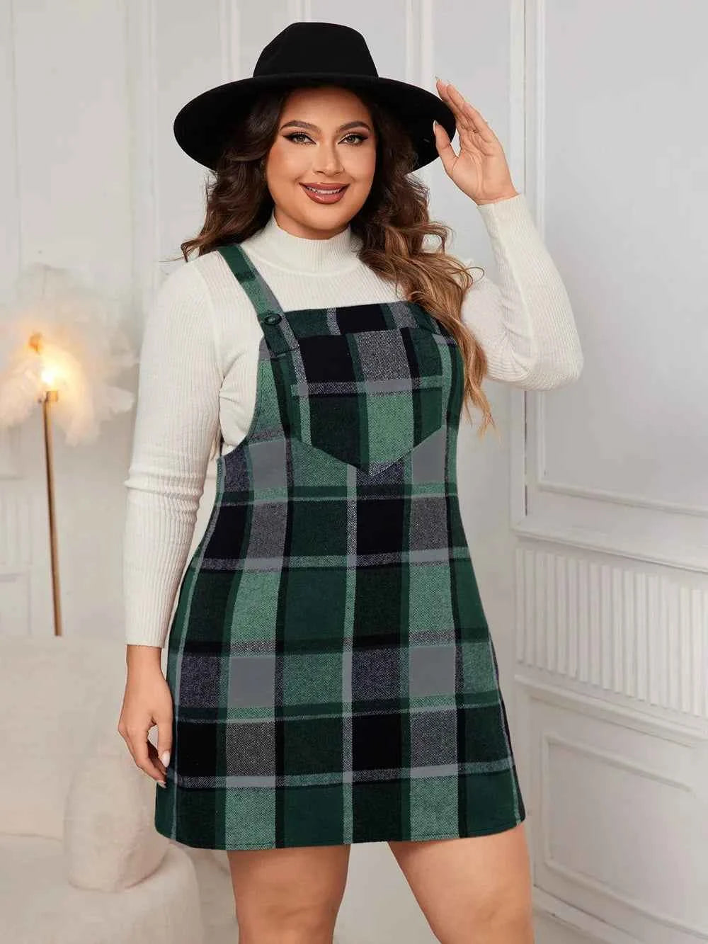 Honey Plus Size Plaid Wide Strap Overall Dress edb0c415-02f8-4658-a8bb-07a9e0606ae2-Max