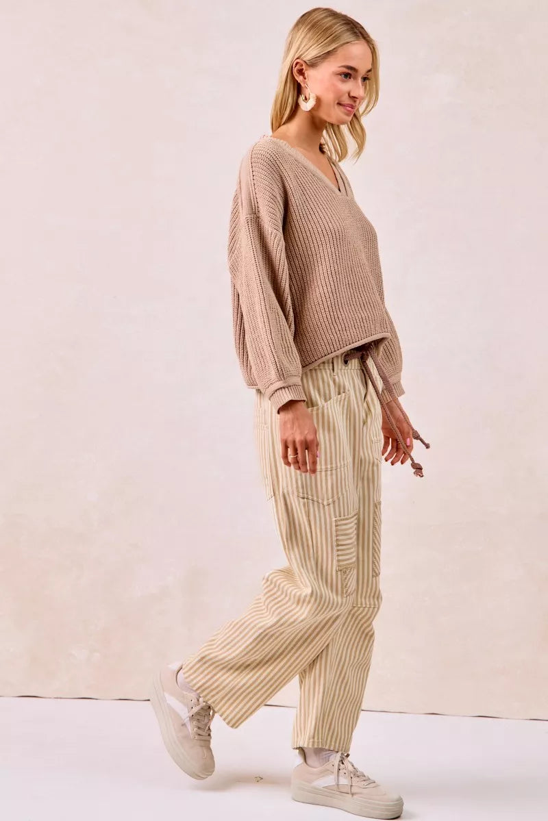 BiBi Drawstring Striped Twill Barrel Pants edb8508a34fe45829320d84889b734a7-Max-Origin