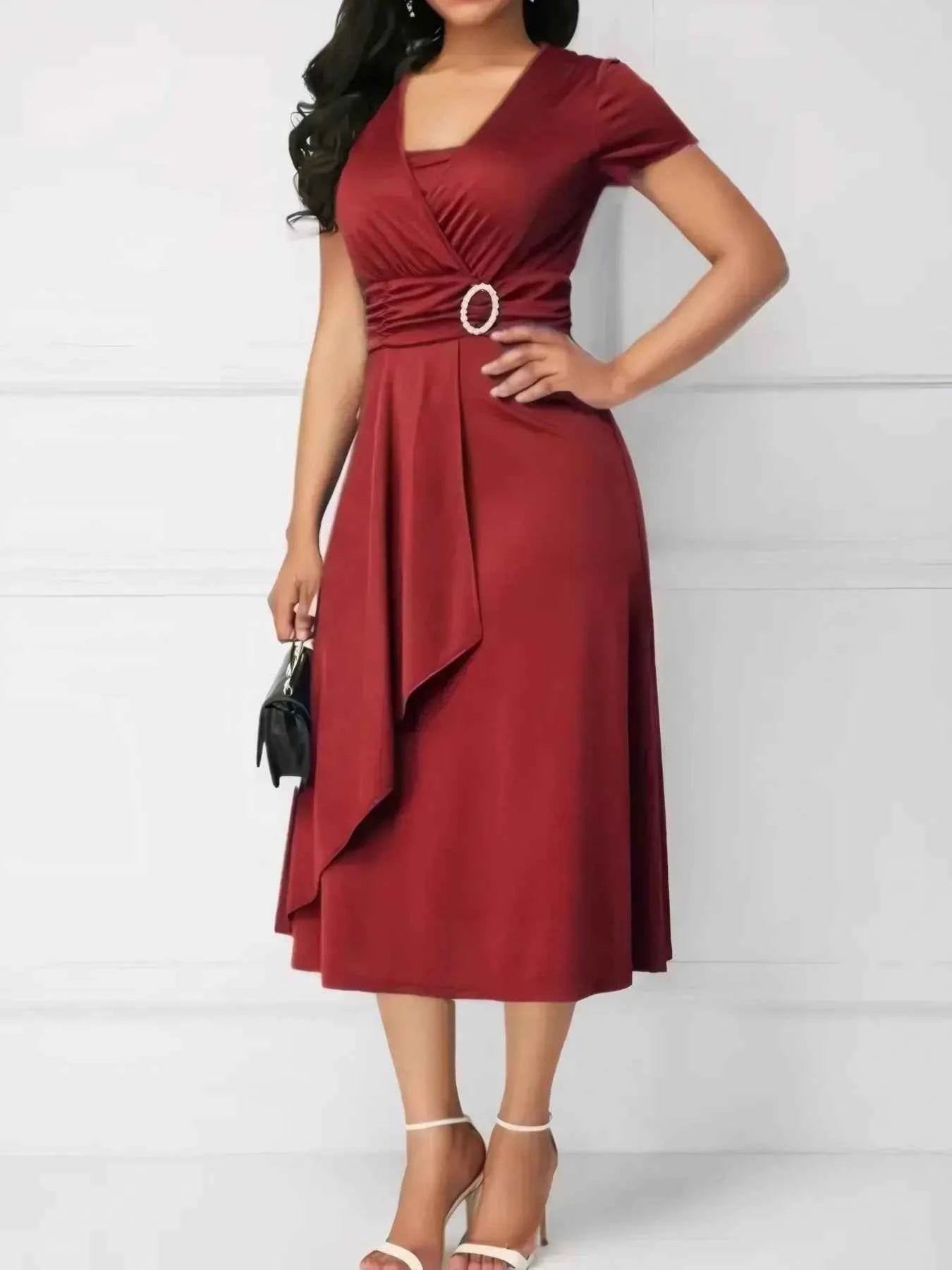Short Sleeve Midi Wrap Dress with Belt Detail Scarlet edc9df96-fd1c-4379-864f-ef40c5351ecb-Max-Origin