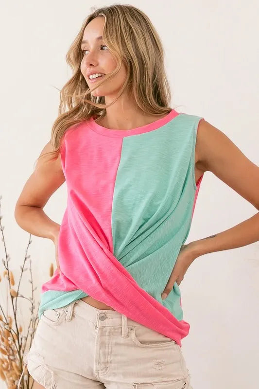 BiBi Slub Terry Color Block Twisted Top edcb8c9257004c2a9ce492579d3973ce-Max-Origin