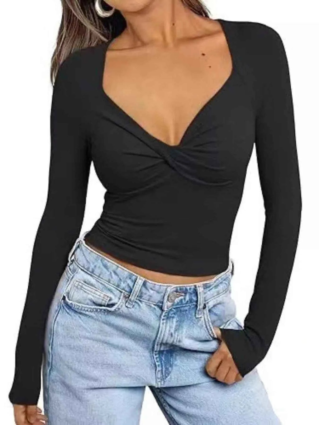 Twist Front Long Sleeve Fitted T-Shirt edcda437-94e7-4892-b0d3-02db0116c7df-Max-Origin