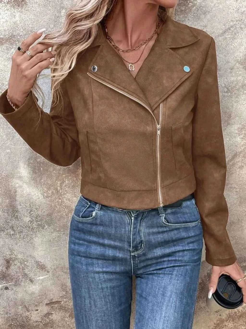Zip Up Suede Cropped Moto Jacket edd0da8945074c759f194fe9726f10b8-Max-Origin