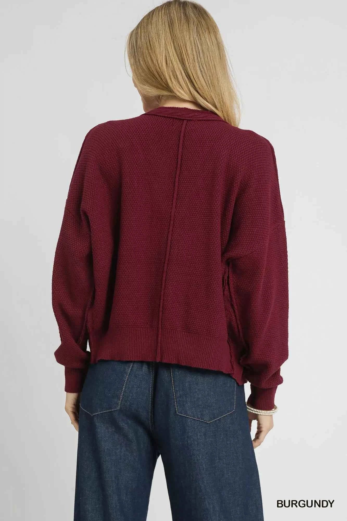 Umgee Chunky Cable Knit V-Neck Button-Up Cardigan edd1b009-df35-480b-8534-ab046b050387-Max-Origin