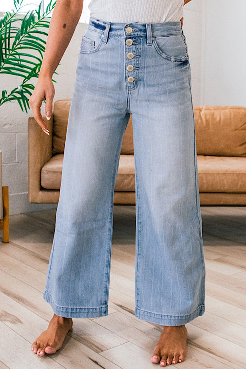 Beau Blue Multi Buttons Wide Leg Jeans edd8063c6e2a3412