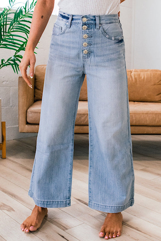 Beau Blue Multi Buttons Wide Leg Jeans edd8063c6e2a3412