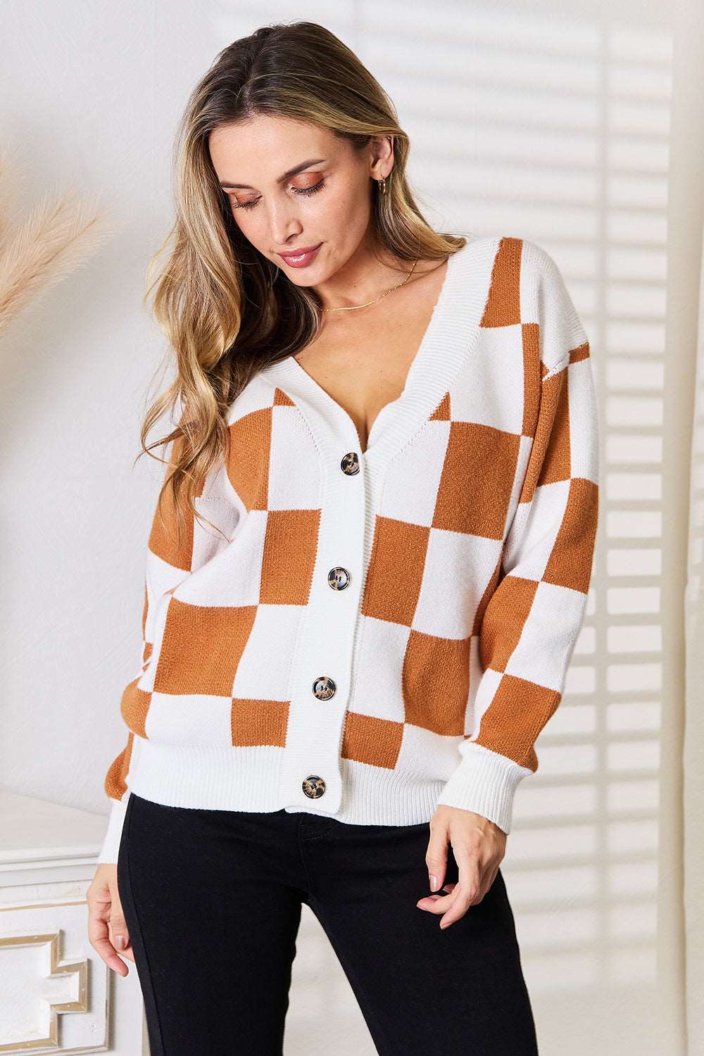 Angel Wings Double Take Button-Up V-Neck Dropped Shoulder Cardigan