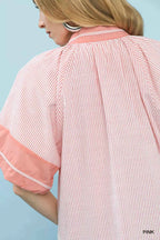 Umgee Striped Mixed Puff Sleeve Blouse ede7f600-9d2c-4210-8d21-fa88777abfd1-Max-Origin