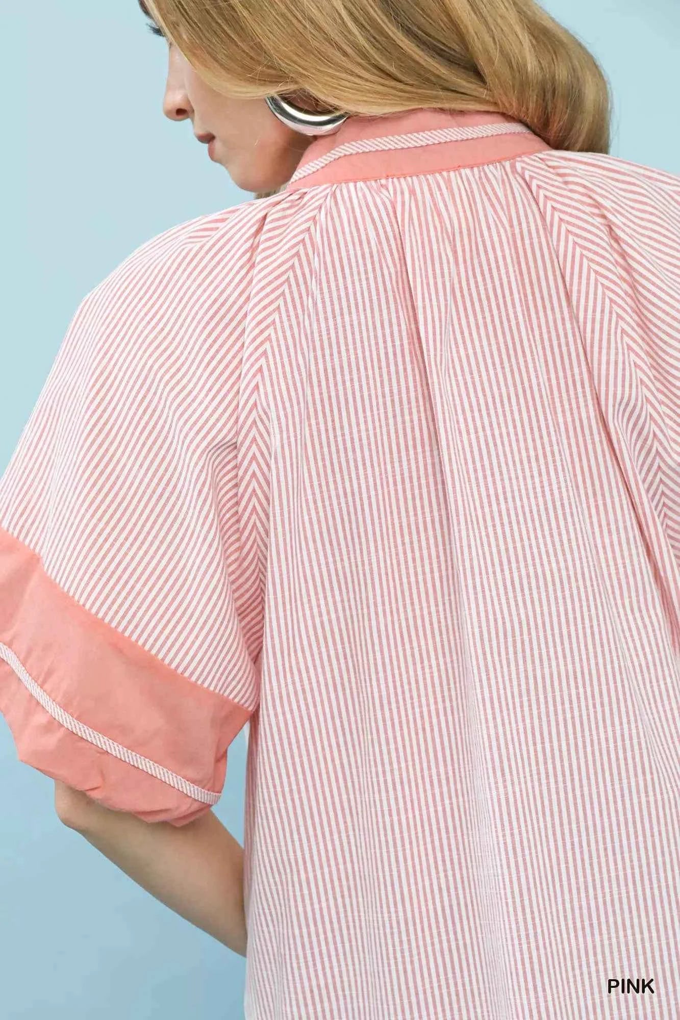 Umgee Striped Mixed Puff Sleeve Blouse ede7f600-9d2c-4210-8d21-fa88777abfd1-Max-Origin