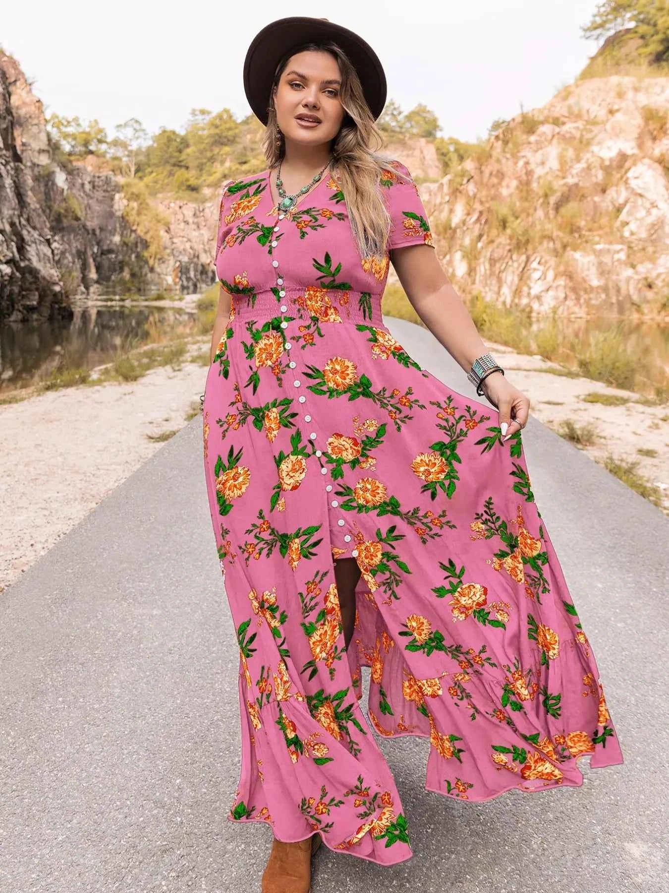 Plus Size Floral V-Neck Short Sleeve Maxi Dress edeb7254-715c-474c-9d41-9c9eb0584b6f-Max-Origin