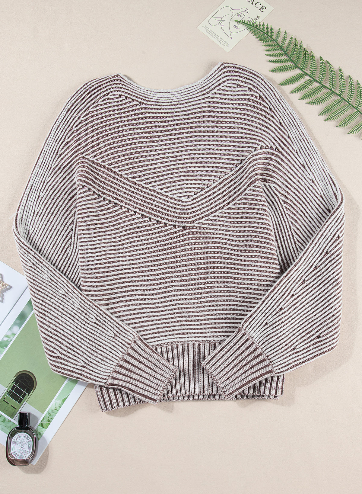 Black Striped Print Ribbed Knit Raglan Sleeve Baggy Sweater edf49af82691ae8c