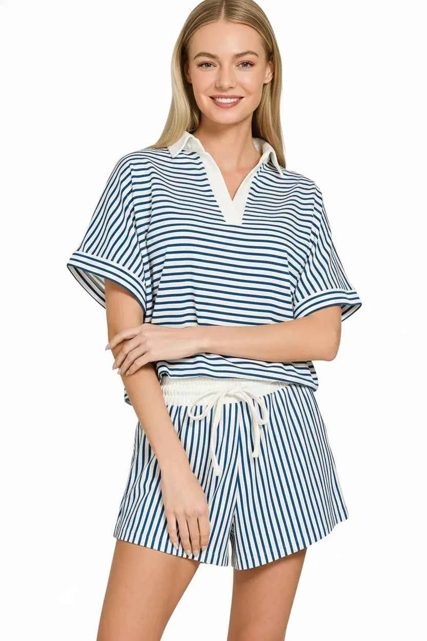 Zenana Striped Collared Top & Shorts Set edf527b9-91fc-4018-8f21-391511d9f0af-Max-Origin