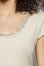 POL Round Neck Short Sleeve Crop T-Shirt with Lace Trim edf92cbf-726e-4464-899d-767055347653-Max-Origin