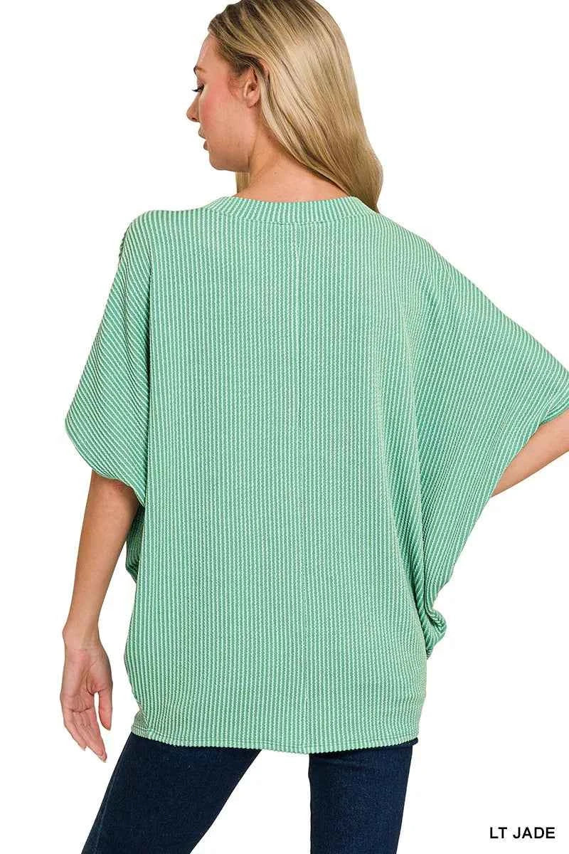 Zenana Raised Rib V-Neck Batwing Top edfa808b593544bcb3f0c0bab7fddf1e-Max-Origin
