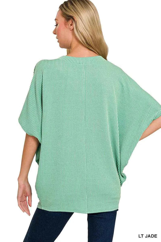 Raised Rib V-Neck Batwing Top edfa808b593544bcb3f0c0bab7fddf1e-Max-Origin