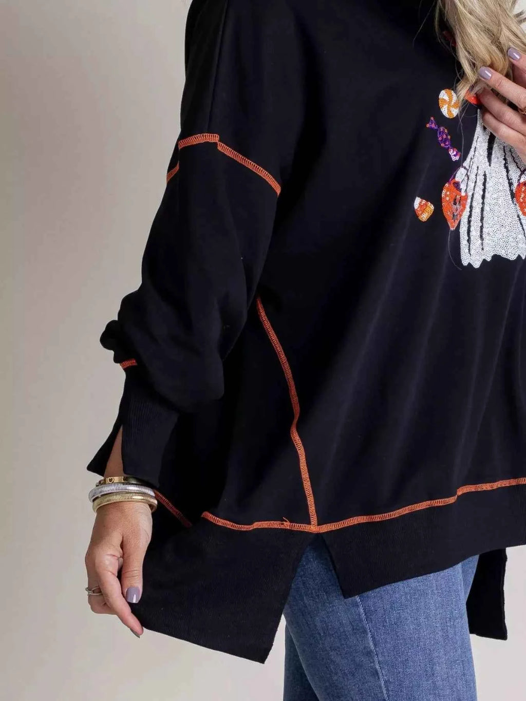 Halloween Ghost Sequin Exposed Seam Sweatshirt edfb4861-d90d-44d0-8c28-716e4852d7d4-Max-Origin