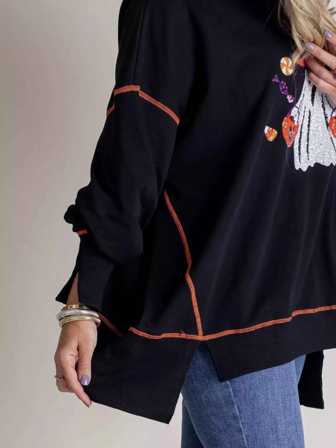 Halloween Ghost Sequin Exposed Seam Sweatshirt edfb4861-d90d-44d0-8c28-716e4852d7d4-Max-Origin
