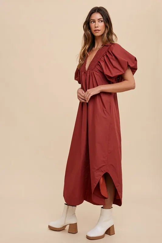 Annie Wear Smocked Puff Sleeve Midi Dress ee04c593-7520-4fc1-b810-4b1579b06503-Max